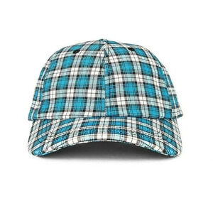 Ganni Unisex Cotton Canvas Baseball Cap Check Azure Blue (MSRP $95)